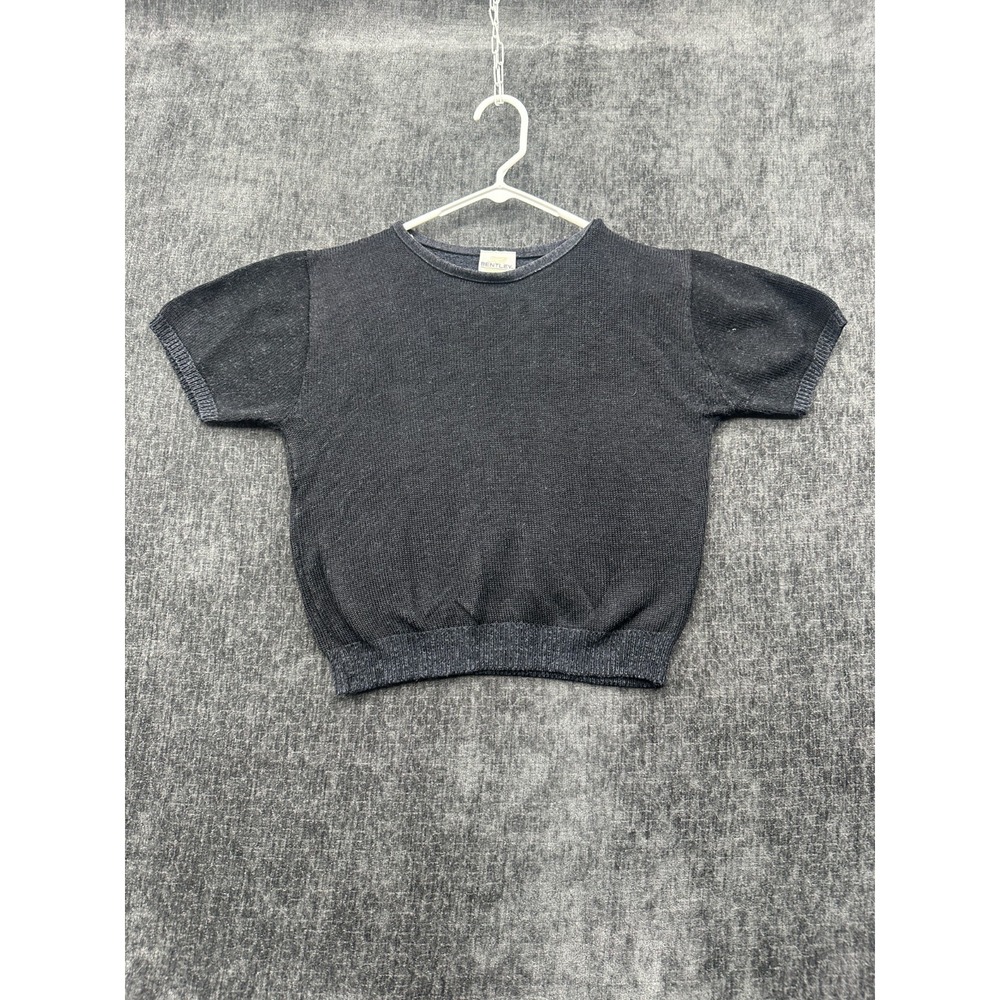 Vintage JR Bentley Sweater Womens Large‎ Black Cotton Tight Knit Short Sleeve
